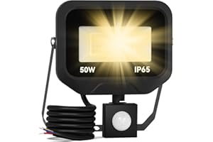 bapro 50W 5000LM Faretto LED da Esterno con Sensore di Movimento 3500K Aluminio Luce LED Esterno IP65 Impermeabile Faro a LED da Esterno Bianco Caldo per Cortile, Campo da Basket, Giardino