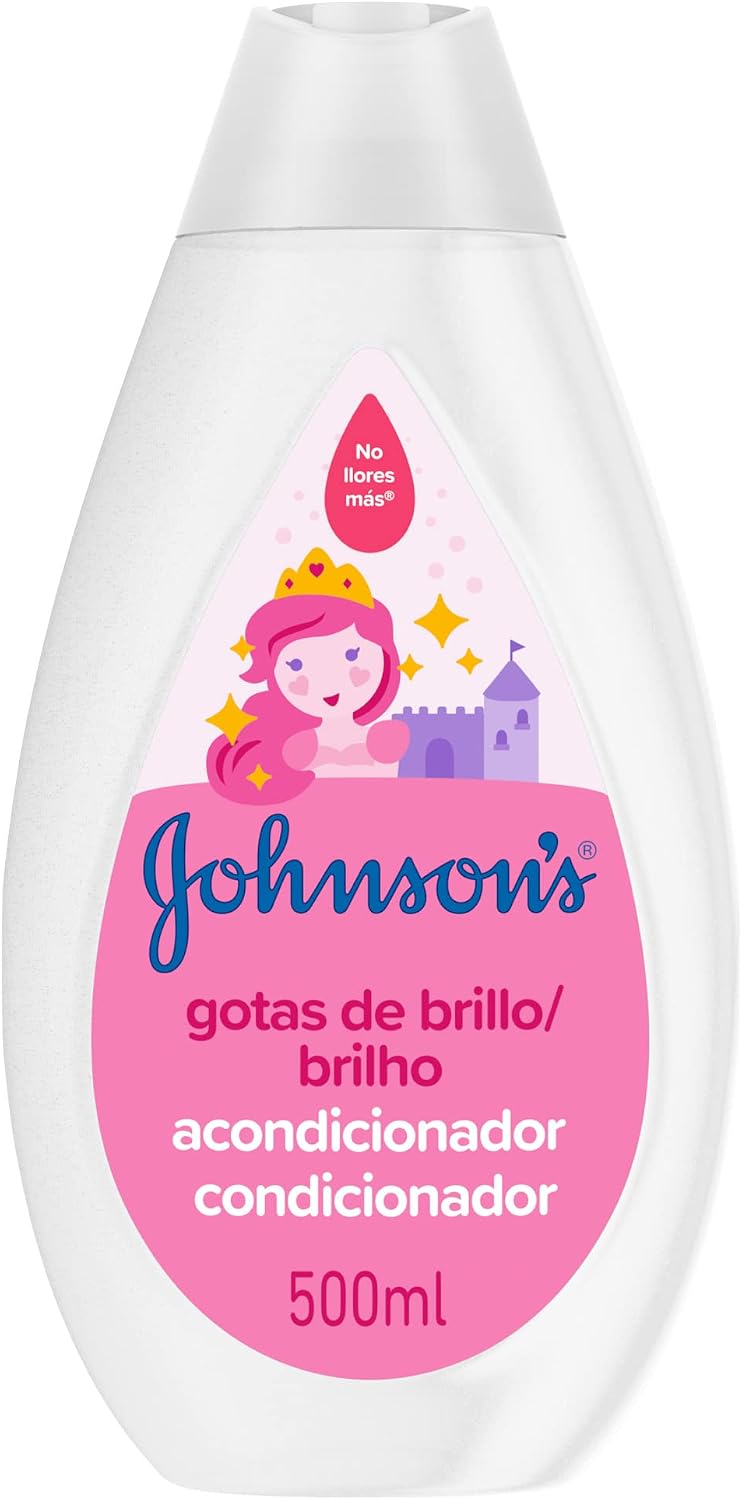 JOHNSON’S Kids Acondicionador Brillo y Fuerza (500 ml), acondicionador pelo para niños con aceite de argán y proteínas de seda, hidrata y potencia el brillo, con fórmula No Llores Más