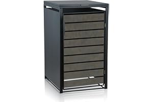 Zelsius Mülltonnenbox 1er Mülltonne | (B) 68 x (T) 80 x (H) 117 cm | Anthrazit RAL 7016 | Tür in dunkelgrauer Holzoptik inkl. Erweiterungsmöglichkeit | Mülltonnenverkleidung, 1 Tonne, Müllhaus