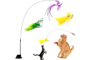 BAERTMY Interaktives Katzenspielzeug Intelligenz Katzen Spielzeug Cat Toys Interaktiv Katzenangel Stabil mit Federn und Saugnapf Angel Spielzeug Fliegender Vogel Kätzchen Zauberstab für Kleine Große Katzen