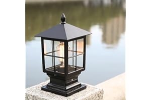 Mengjay Outdoor Street Light/Post Lights, Antique Style Outdoor Street Light with Black Aluminum Frame, for Outdoor Garden Entrance and Path Light Torch, IP55, 230V,E27 (Black, Style.A)