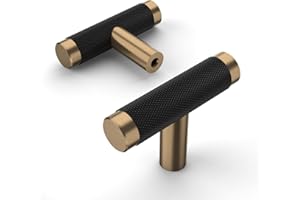 Amerdeco 10 Pièces T-Bouton de Meuble Noirdoré Boutons de Porte pour Placards Bouton Porte Poignée Cuisine Poignet Meuble UK0026