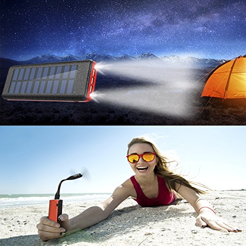 Bater  a Externa Power Bank 24000mAh   Cargador Solar de OLEBR con puerto de alta velocidad  2 LED ligeros  3 puertos de carga USB de alta velocidad para iPhone  iPad  Samsung Galaxy   androide y otros dispositivos-Red