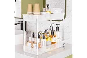 Fowooyeen Organizer Sottolavello Cucina, Organizzatore per Cosmetici Porta Trucchi, Scaffalature Sottolavello Salvaspazio, Porta Detersivi, Ripiani per Lavandino e Bagno, Traslucido - 2 Ripiani