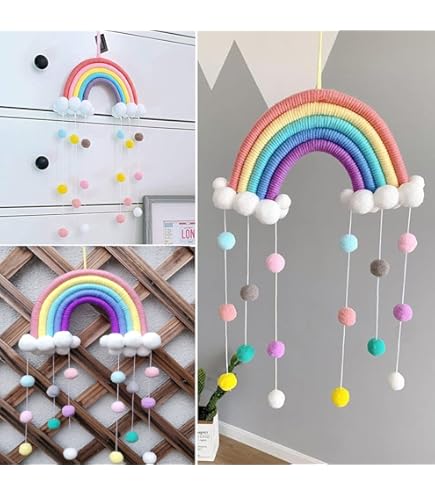 Felt Flower Garland - 5.5 Ft Natural Wool Pom Pom String For Easter & Spring Decor