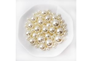Yixuan Perlas Brillantes Elegantes, 120 Piezas 10mm/20mm/25mm Perlas de Plástico sin Agujeros Ideal para Relleno de Floreros, Manualidades DIY, Bodas, Decoración de Mesa y Hogar (Mezcla marfil)