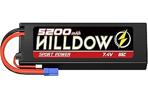 HILLDOW 7.4V 2S Lipo Battery 85C 5200mAh RC Battery Hardcase with EC5 Connector for 1/8 1/10 RC Vehicles Car Slash RC Buggy Truggy RC Airplane Drone