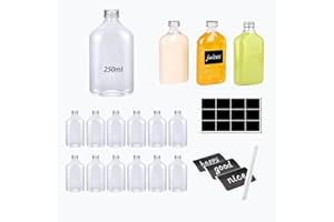 BSDYCL 12 Pcs 250ml Plastic Bottles with Lids, Empty Reusable Juice Bottles, small plastic bottles with Sticker for Milk, Water, Beverages, Juice, Alcohol