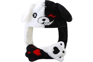 Loiahoer Gorro de oso blanco y negro de anime con orejas móviles,Regalo de novedad divertido para mujeres y niñas