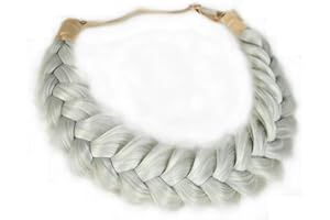 TOECWEGR Extensions Haarband Haarreifen Zopf Geflochten Classic Chunky Wide Plaited Wedding Fluffy Braids Wig Women Girl Beauty Accessory (Platingrau)