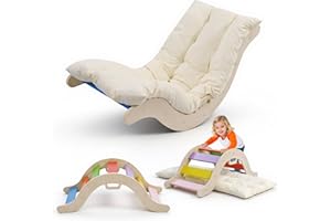 BROLTEJA 2 in1 Toddle Climbing Toys, Wooden Climbing Ladders, Foldable Climbing Frame with Slide, Montessori Indoor Playset for Kids1-3 Years (Rainbow color)