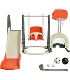 Costway – Aire de jeux intérieure 4 en 1 avec toboggan, balançoire réglable, panier de basketball – Charge 30kg – Pour enfants dès 18 mois