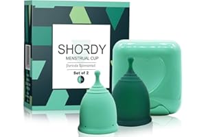 Shordy Menstrual Cups, First Period Starter Pack of 2 Kit with Mini Box, Period Cup Medical Grade Silicone, Feminine Hygiene Better Alternative to Sanitary Pads & Tampons for Girls - Small & Large