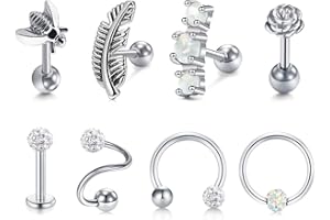 Mayhoop 16G Piercing Oreille Tragus Helix Cartilage Acier Chirurgical Opale Marbre Fleur Clou d'Oreille Bijoux de Piercing Argent Or Rose