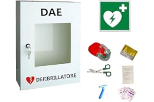 PHARMA[+] ARMADIETTO UNIVERSALE PER DEFIBRILLATORE INCLUSO PRONTO SOCCORSO BLSD E CARTELLO SEGNALATORE DAE