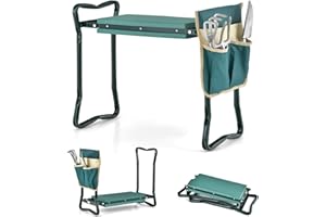 ‎GOPLUS GOPLUS Kniebank, 2 in 1 Garten Arbeitshocker, klappbarer Gartenhocker mit Werkzeugtasche & Eva-Schaumkissen, bis zu 150kg Belastbar, Kniehilfe für Gartenarbeit (mit 1 Werkzeugtasche, Grün)