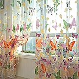 ROPALIA Door Window Balcony Butterfly Print Tulle Voile Sheer Curtain Panel
