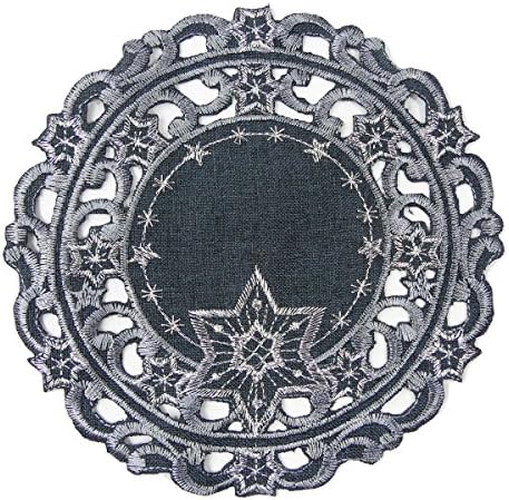 Christmas Tablecloth accessories - Round 7.8" (20cm) - Silver Grey STARS embroidery