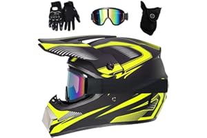 EVGATAVAB Youth Children's Integral Motocross Helmet with Goggles/Masks/Gloves, Unisex Double Sports Offroad Enduro Motorcycle Crash Helmets, Downhill BMX MTB ATV Racing Quad Dirt Bikes Helmet