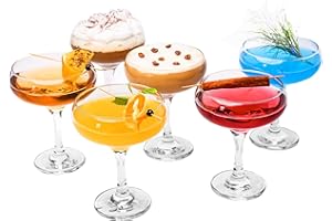 GOSOYO Lot de 6 Verres Cocktail (9 oz/270 ml). Verres à Expresso Martini, Margarita, Coupés Elégants et Coupe Champagne, Verrerie à Longue Tige