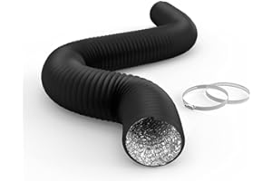 iPower Flexible 4 Inch 8 Feet Aluminum Ducting 4 Layer Protection Dryer Vent Hose for HVAC Heating Cooling Ventilation and Exhaust, 2 Clamps Included, PVC 4 in 8ft, Black
