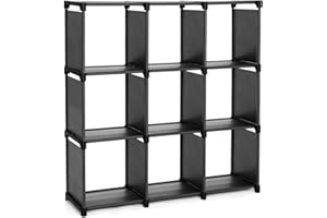 SONGMICS Étagère de Rangement à 9 Compartiments, Meuble de Rangement Ouvert, Bibliothèque, 30 x 110 x 110 cm, Organiseur pour Salon, Chambre, Salle de Bain, avec Marteau, Noir LSN45BK