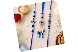 CraftVatika Evil Eye Rakhi Set for Brother Bhaiya Bhabhi Kids, Bracelet Lumba Rakhi for Bhabhi, Rakhis for Kids Boy Girl, Blu