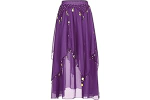 JEATHA Damen Pailletten Bauchtanz Rock Tanzrock mit Perlen Chiffonrock Tüllrock Indischer Tanz Rock Maxirock Tanzkostüm Bauchtanz Kostüm