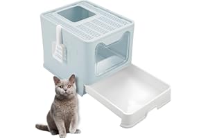 THE FELLIE Katzenklo, Katzentoilette mit deckel, Leicht zu reinigen katzenklo groß, Katzentoilette mit Schublade & Katzenklo Schaufel, Katzenklo xxl, Katzenklo Geschlossen, Geruchskontrolle, 51*41*38cm, Blau