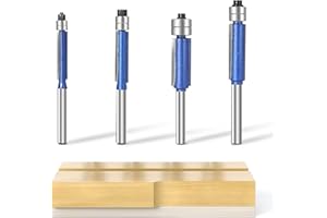 Yueqing Zhongji 4pcs 1/4" Shank-6.35MM Top double bearing Flush Trim Router Bits Set Cutting Diameter 1/4" 5/16" 3/8" 1/2" router bits Precision Edge Trimming for Woodworking