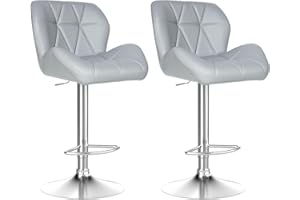Hamlody Bar Stool Set of 2, Counter Height Extra Tall Barstools with Back, Adjustable Modern Faux Leather Upholstered Swivel High Counter Stools Chair for Kitchen Island, Dining Room, Office (Gray)