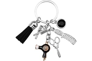 TEUENA Comb Scissors Charm Keychain, Hairdresser Keychain, Hair Dryer Pendant Keyring, Mini Hairdressing Keychain Hair Stylist Gift Cosmetology Tassel Jewelry, Silver