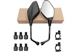 EIDOCT Motorcycle Rearview Mirror, with 7/8 inches 22mm Handlebar clamps, High Definition Mirror, 360-degree Adjustable, with M8, M10 threaded bolt and 2 handlebar clamps