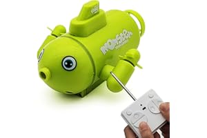 Escomdp Mini RC Submarine Toy 4CH Cute Radio Remote Control Boat Electric Dive Led Light for Fish Tank Water Tub Kids Children Birthday Gift (Green)