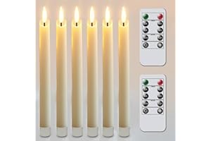 salipt LED Bougies Vacillantes sans Flamme Lot de 6, Bougies à Piles en Avec Télécommande et Minuteur, Diamètre 2 cm, Hauteur 24.5 cm - Ivoire