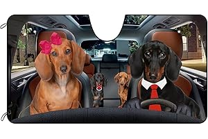 BAGEYOU Car Front Windshield Sunshade Dachshund Dog Family Decor Vehicle Sun Shade Visor UV Ray Reflector Sun Protector, Keep Vehicle Cool, 51" x 26.8"