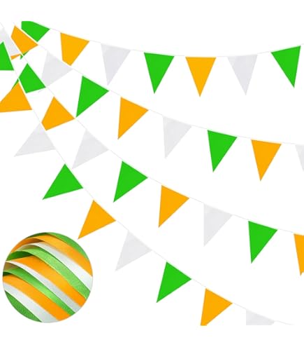 Guirlande De Fanions Saint-Patrick 40 M - Vert, Blanc, Orange, Drapeaux 20x30 Cm, Polyéthylène étanche, Décoration Fête