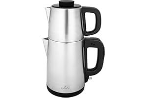 KARACA Máquina de té, INOX Black 1650 W, Tea Break Cay Makinesi, Máquina de hacer té turco, Hervidor de acero inoxidable, Hervidor de té eléctrico automático, Máquina de té caliente, Samovar eléctrico