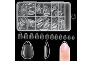 BUTBU 120 Piezas Uñas Postizas Almendra, 12 Tamaños Tips Uñas Transparentes, Tips Uñas Cortas, Uñas de Gel Nail Tips Cobertura Total para Salones Uñas, Manicuras DIY