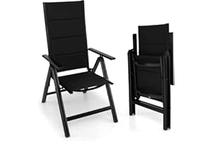 GOPLUS Chaise de Jardin Exterieur Réglable en 7 Positions, 73 x 58 x 107 CM, Fauteuil de Jardin Exterieur avec Dossier en Mousse et Tissu, Pliante et Portable, en Aluminium, Idéal pour Terrasse, Patio