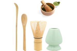 DHINCHANSAIB Juego de escoba Matcha – Incluye escoba Matcha, soporte para escoba, 2 cucharaditas – Accesorios japoneses para la ceremonia matcha – Juego ideal para preparar