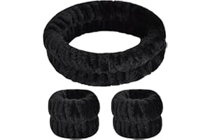 Zimoer Fasce per Lavaggio di Viso,Fasce del Sudore per Cura di Pelle Polsino Morbido per Donna Ragazza Bagno Yoga,Skincare Bande,Fascia di Testa e Braccialetto da Polso per Spa Trucco (Nero)