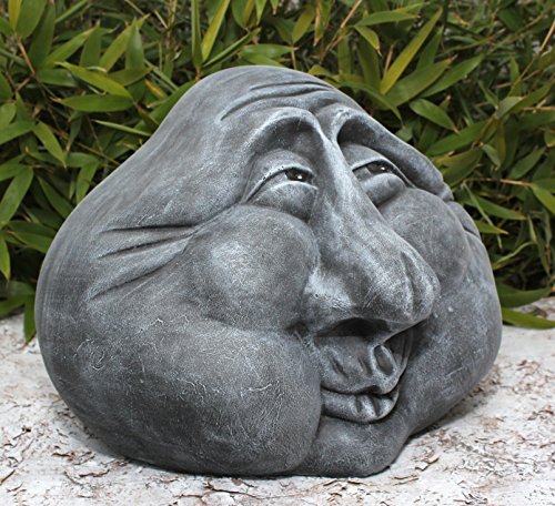 Steingesicht Steinkopf in Schiefergrau, frostsichere Deko-Figur für den Garten - 3