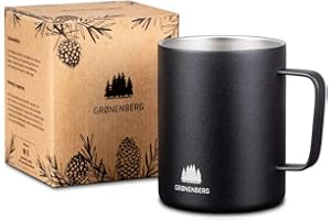 Groenenberg Filiżanka ze stali nierdzewnej 350 ml | filiżanka do kawy z podwójnymi ściankami z efektem termicznym, matowa czerń | kubek do kawy na zewnątrz z podwójną ścianką