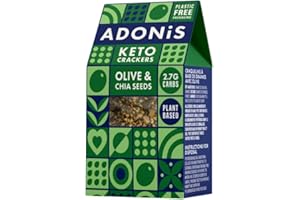 Craquantes Adonis Keto Olive et Graines de Chia (lot de 10 cracker de 60g) | Végétalien et Keto l 100% Naturel l Sans Gluten, Sans Sucre, Sans Huile de Palme, Sans Lactose l Faible en Sucre, Faible