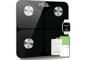 FORYOND Bilancia Pesapersone Digitale Professionale Impedenziometrica Senza Fili Intelligente per IOS &Android Integrata con 13 Indici di Misurazione Massa Grassa,Massa Magra e Metabolismo Basale,26*26cm,Nero