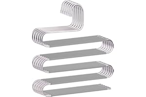 DEVESANTER Hosenbügel, rutschfest, platzsparend, S-Form, Hosenbügel, Edelstahl, Kleiderbügel, Schrank-Organizer für Hosen, Jeans, Schals, Hosen, Krawatte, Handtuch, 6 Stück, Grau