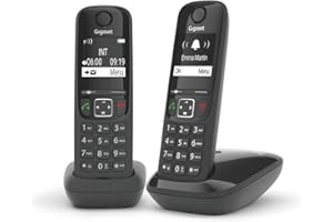 Gigaset AS690 Duo - Teléfono DECT inalámbrico - Pack de 2 Unidades - Manos Libres - Pantalla de Gran Contraste - Agenda de 100 Contactos, Color Negro [Versión Española]