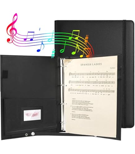 Bymivofun 4-zijdige muziekmap, A4, 4-zijdige muziekmap, voor piano, gitaar, viool, papier, documenten, muziekliefhebbers, studenten