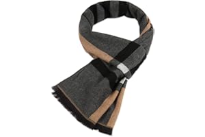 LumiSyne Hiver Senior Écharpe En Laine Pour Hommes Style d'Affaires Motif à Carreaux Rayé Classique Écharpe à Franges Doux Cachemire Longue Foulards
